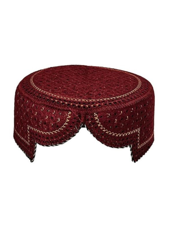 Maroon Sindhi Cap – Traditional Embroidered Topi | Free Size | Cultural Heritage Design