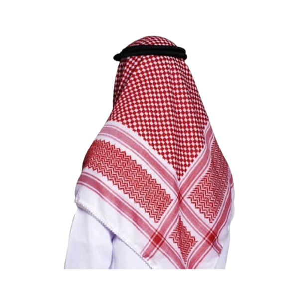 Premium Red & White Shemaq 58×58 with Black Iqal (Free Size)