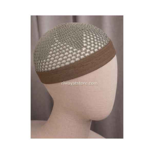 Premium Ash Olive Crochet Kufi Cap – Islamic Prayer Topi (Free Size)
