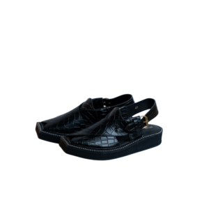 Men’s Premium Peshawari Sandal – Croc Texture Jet Black Leather Chappal