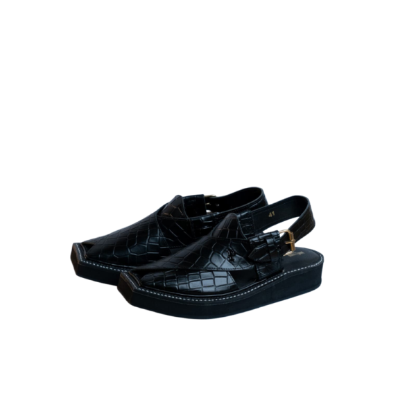 Men’s Premium Peshawari Sandal – Croc Texture Jet Black Leather Chappal