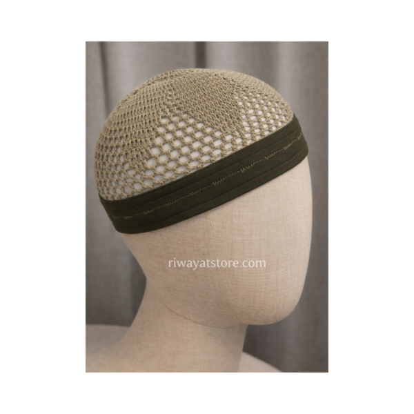 Premium Olive Kufi Cap – Breathable Islamic Prayer Topi (Free Size)