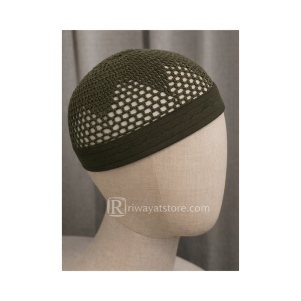 Premium Dark Olive Kufi Cap – Islamic Prayer Topi (Free Size)