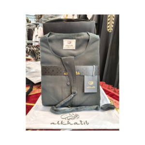 Al Khatib Omani Thobe – Steel Grey Embroidered Jubba