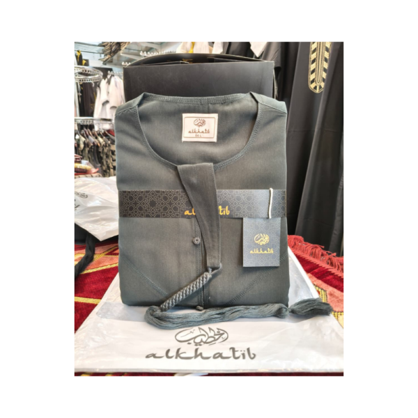 Al Khatib Omani Thobe – Steel Grey Embroidered Jubba