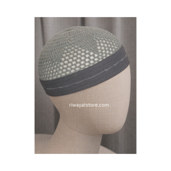 Premium Mint Grey Crochet Kufi Cap – Islamic Prayer Topi (Free Size)