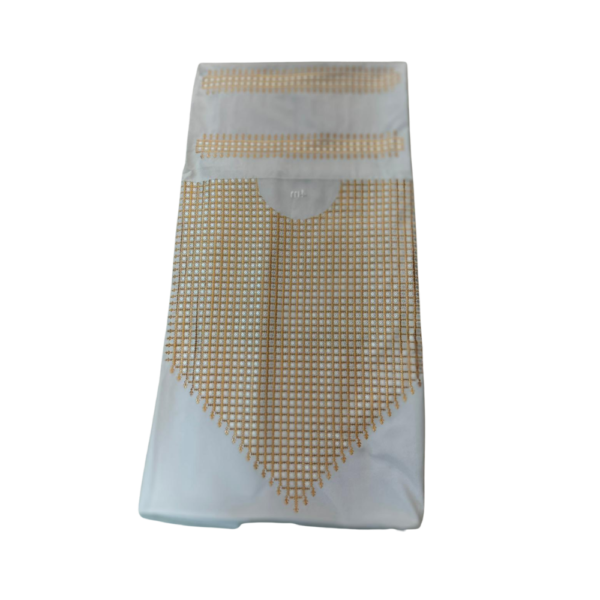 Premium Afghani Suit – White with Golden Embroidered Neck Panel