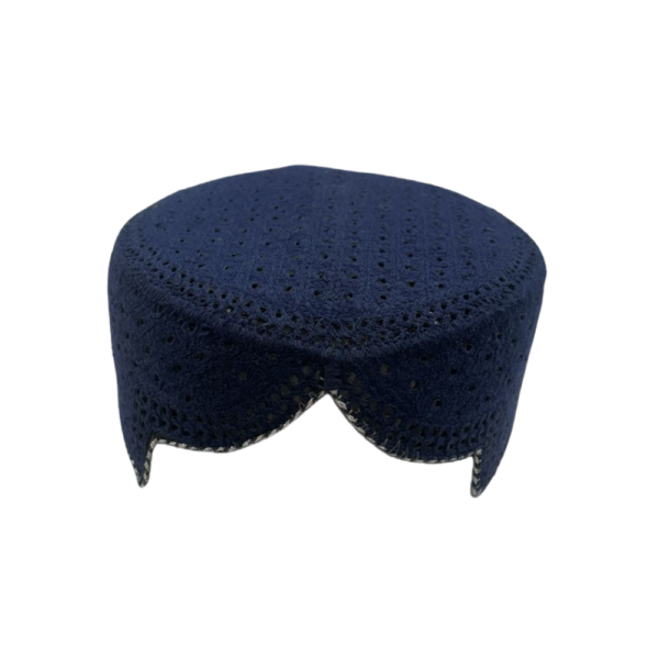 Classic Navy Blue Sindhi Cap – Traditional Perforated Design Topi | Free Size