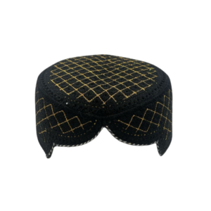 Black Sindhi Cap – Golden Embroidered Traditional Topi | Free Size