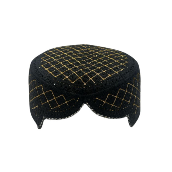 Black Sindhi Cap – Golden Embroidered Traditional Topi | Free Size