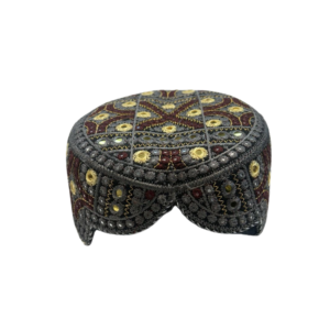 Grey Sindhi Cap – Multicolor Embroidered Traditional Topi | Free Size