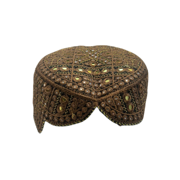 Dark Brown Sindhi Cap – Premium Embroidered Traditional Topi | Free Size