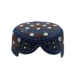 Navy Blue Sindhi Cap – Multicolor Embroidered Traditional Topi | Free Size