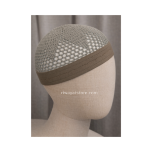 Premium Sage Grey Crochet Kufi Cap – Islamic Prayer Topi (Free Size)