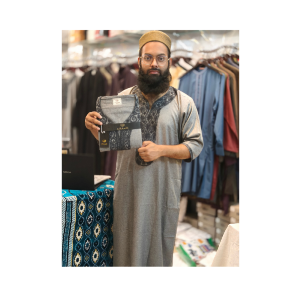 Al Khatib Moroccan Thobe – Steel Grey Embroidered Jubba