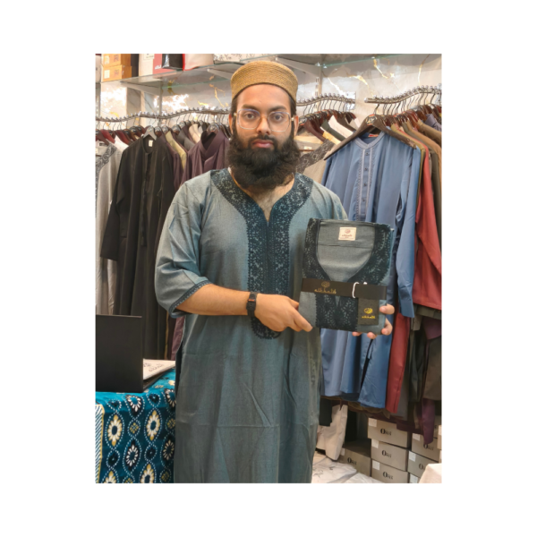 Al Khatib Moroccan Thobe – Ocean Teal Embroidered Jubba