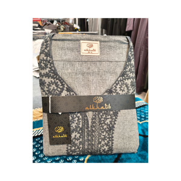 Al Khatib Moroccan Thobe – Steel Grey Embroidered Jubba