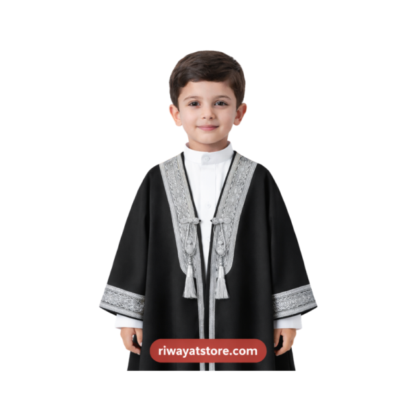 Black & Silver Embroidered Arabian Cloak – Kids Traditional Bisht