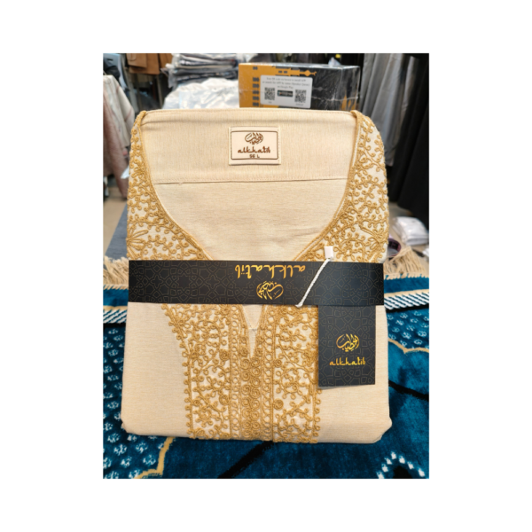 Al Khatib Moroccan Thobe – Ivory Gold Embroidered Jubba
