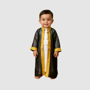 Kids Traditional Black & Gold Bisht – Premium Arabian Style Kids Bisht