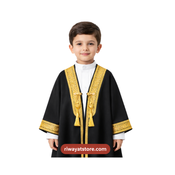 Black & Gold Embroidered Arabian Cloak-Kids Traditional Bisht