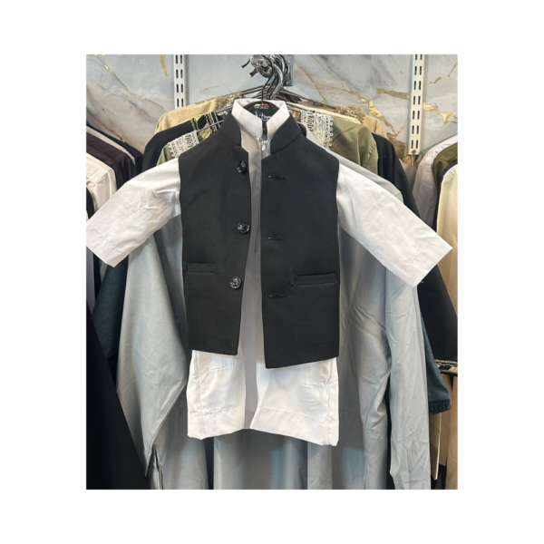 Kids White Jubbah with Black Waistcoat – Newborn Zero Size (13 Inch) | Traditional Baby Ethnic Wear