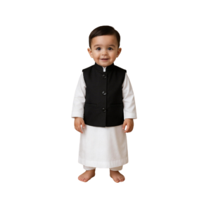 Kids White Jubbah with Black Waistcoat – Newborn Zero Size (13 Inch) | Traditional Baby Ethnic Wear